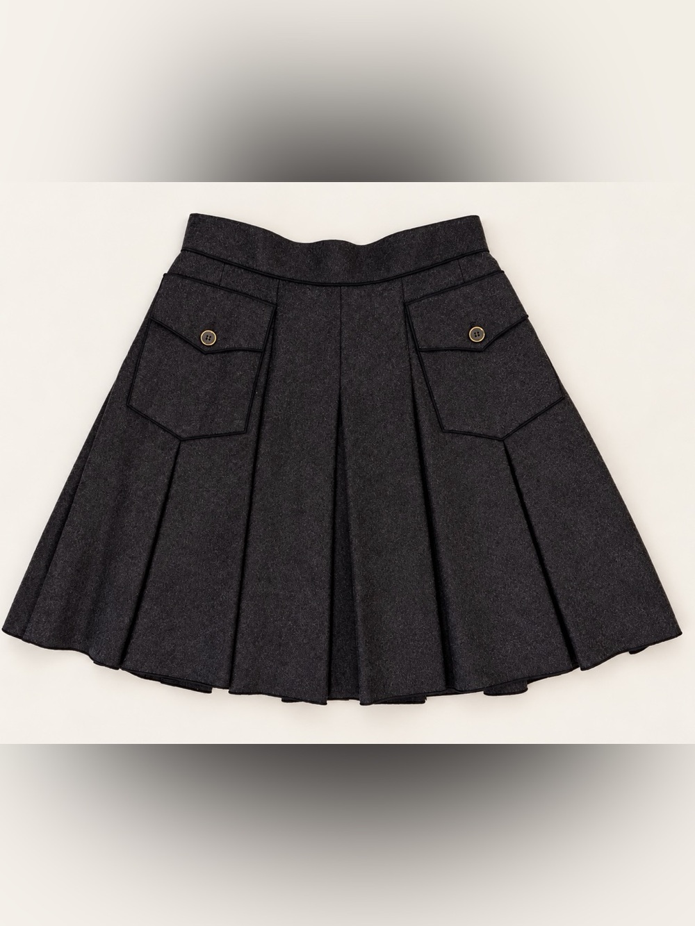 Dolce & Gabbana Black Pleated Wool Skirt with Flap Pockets